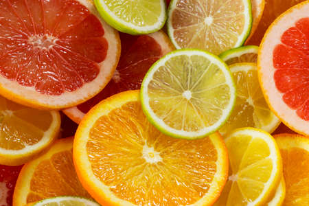a background of the round sliced citrusの写真素材