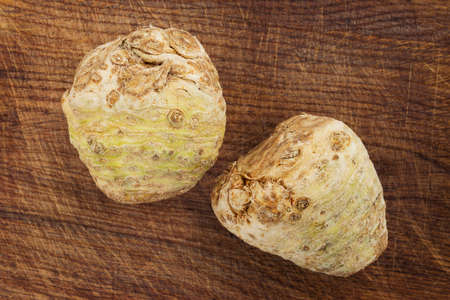 the celery root on a wooden background