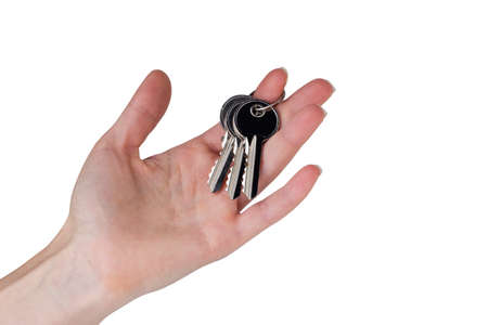 keys in hand on a white backgroundの写真素材