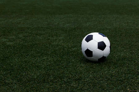 the soccer ball on a green lawn