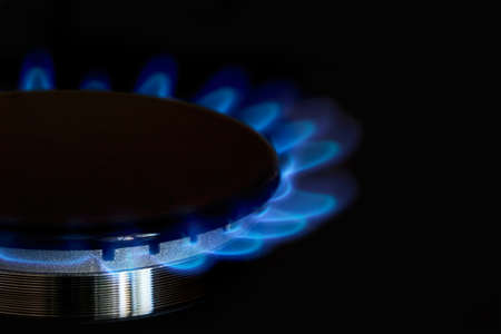 gas burner is lit on the kitchen