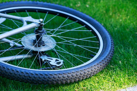 Front wheel of a mountain bikeの写真素材