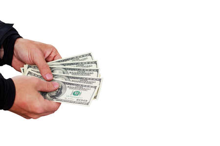 The many dollars in hands on white background