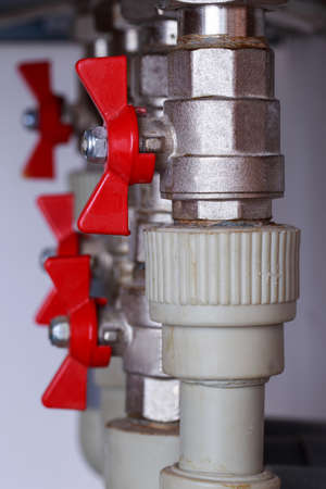Water heater system with taps a close-upの写真素材