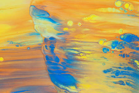 Abstract background of acrylic paint in blue and Orange tone