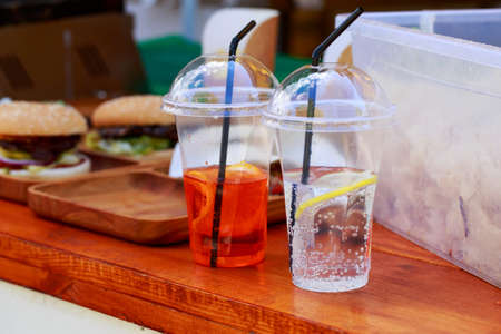 Cocktails at a street food festival close upの写真素材
