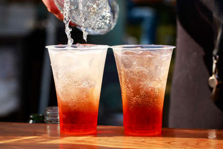 Cocktails at a street food festival close up