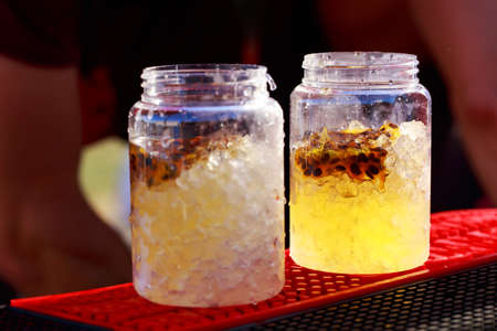 Cocktails at a street food festival close up