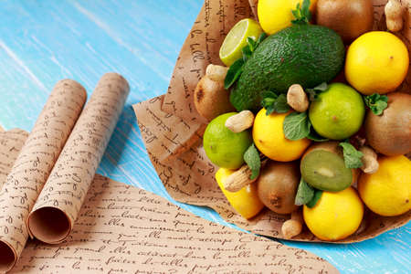The beautiful large bouquet of fruits close-upの写真素材
