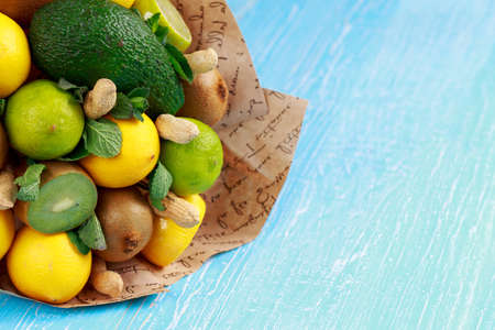 The beautiful large bouquet of fruits close-up