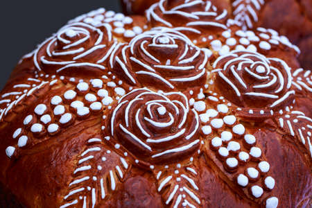 The traditional wedding bread korovai with flowersの写真素材