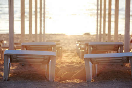 Beautiful sunny sunrise by the sea in summerの写真素材