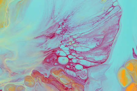 Abstract background of acrylic paint in aquamarine and red tones