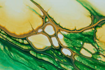 Abstract background of acrylic paint in green and yellow tones