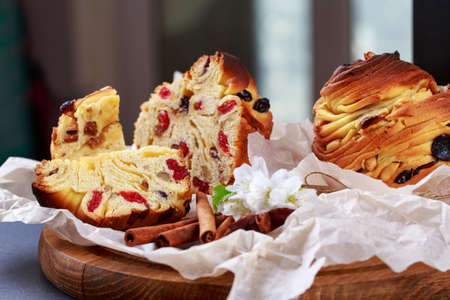 Large caffeine with raisins and cinnamon sticksの写真素材