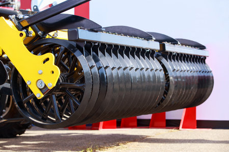 Beautiful new disc harrow closeup on a sunny day