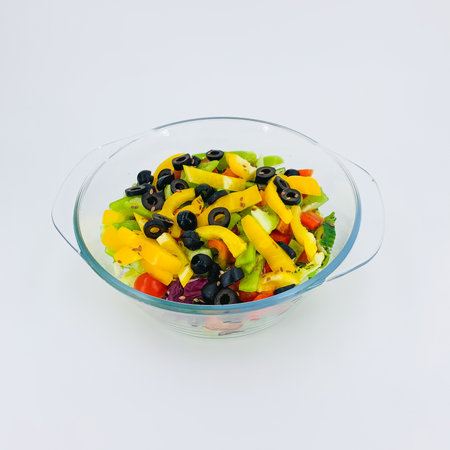 Vegetable salad in a glass containerの写真素材