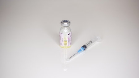 Glass bottle with the composition of the vaccineの写真素材
