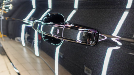 Clean shiny car at the car wash in detailingの写真素材