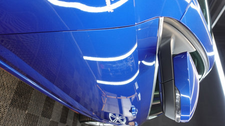 A clean blue car glassの写真素材