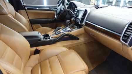 Well-groomed leather interior of the carの写真素材