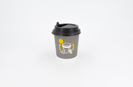 Close up take-out coffee cup Isolated on backgroundの写真素材