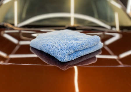 Blue microfiber carpet for car cleaningの写真素材