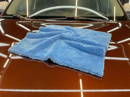 Blue microfiber carpet for car cleaningの写真素材