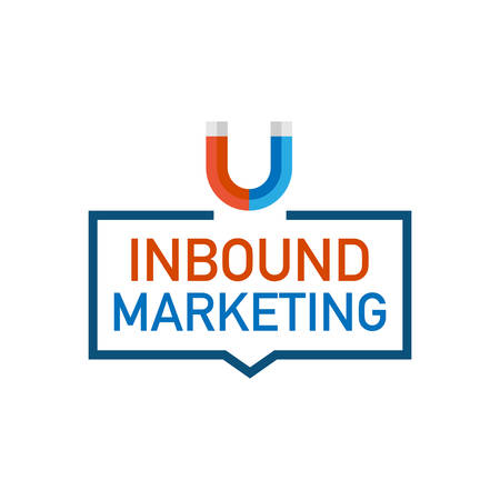Inbound marketing. Badges with magnet icon on white background. Vector stock illustration.のイラスト素材