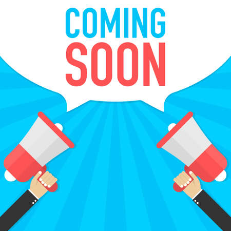 Coming soon vector banner. Announcement megaphone. Megaphone concept. Vector stock illustration.のイラスト素材