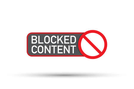 Red label Blocked Content on white background. Vector stock illustration.