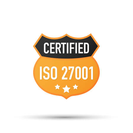 ISO 27001 Certified badge, icon. Certification stamp. Flat design vector. Vector stock illustration.のイラスト素材