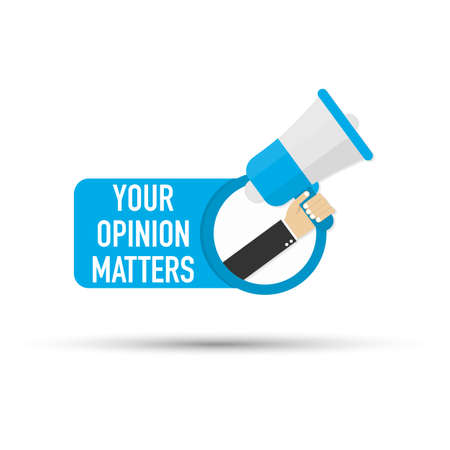 Hand holding megaphone - Your opinion matters. Vector stock illustration.のイラスト素材