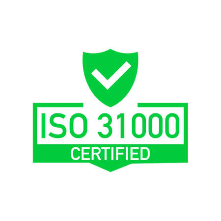 ISO 31000 Certified badge, icon. Certification stamp. Flat design vector. Vector stock illustration.のイラスト素材
