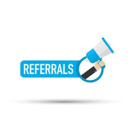 Hand holding megaphone - referrals. Vector stock illustration.のイラスト素材