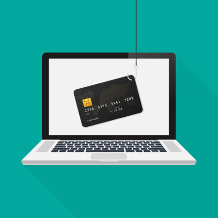 Internet phishing and hacking attack on laptop, vector flat concept. Vector stock illustration.のイラスト素材