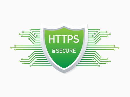 HTTPS Protocol. Safe and Secure Web sites on the Internet. SSL certificate for the site. Advantage TLS. Vector stock illustration.のイラスト素材