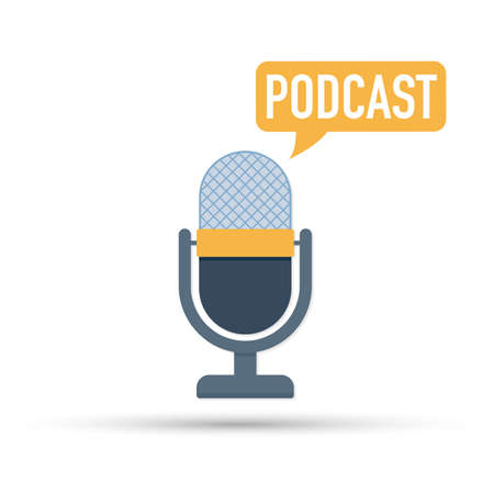 Podcast. Microphone with speech bubble icons. Vector stock illustration.のイラスト素材