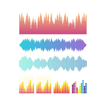 Vector sound waves set. Music colorful elements for your design on black background. Vector stock illustration.のイラスト素材