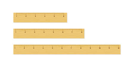 Wooden different size rulers 6, 8 and 12 inch long isolated on white background. Vector stock illustration.のイラスト素材