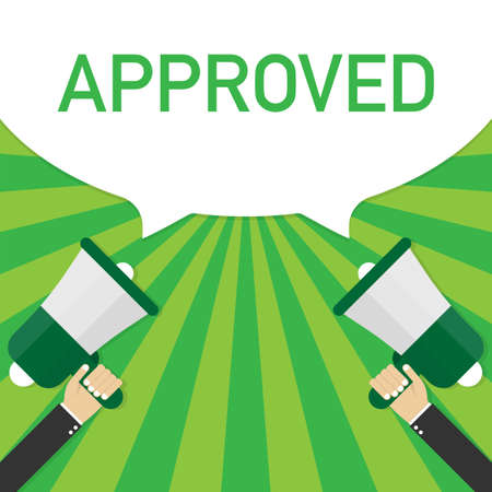 Approved. Badge with megaphone icon. Flat vector sock illustration.のイラスト素材
