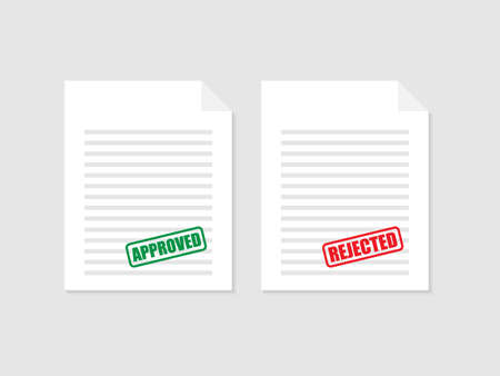 approved and rejected rubber stamp on document, green and red color. Vector stock illustration.のイラスト素材