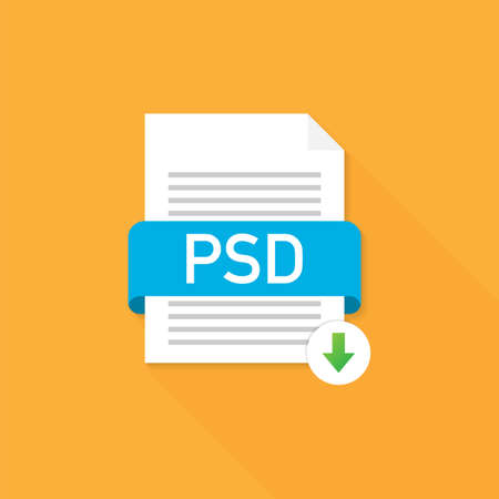 Download PSD button. Downloading document concept. File with PSD label and down arrow sign. Vector stock illustration.のイラスト素材
