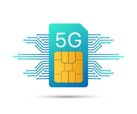 5G Sim Card. Mobile telecommunications technology symbol. Vector stock illustration.のイラスト素材