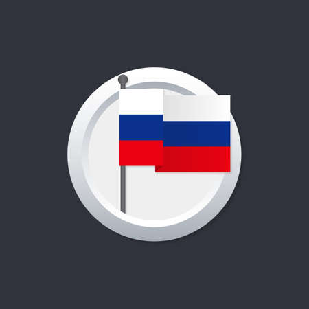 Russia flag which silver button on black background. Vector stock illustration.のイラスト素材