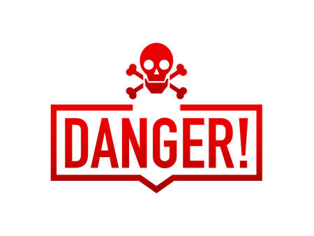 Attention icons danger skull face black and red button and attention warning sign. Vector stock illustration.のイラスト素材