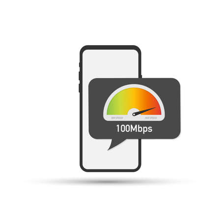 Hand holding smartphone with speed test on the screen. Vector stock illustration.のイラスト素材