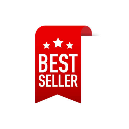 Best seller Red Label. Red Web Ribbon. Vector stock illustration.のイラスト素材
