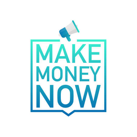 Hand holding megaphone - MAKE MONEY NOW. Vector stock illustration.のイラスト素材