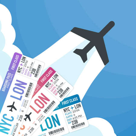Travel and tourism background. Buying or booking online tickets. Travel, Business flights worldwide. Vector stock illustration.のイラスト素材